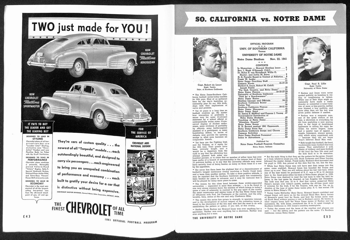 1941 USC vs Notre Dame Vintage College Football Game Program 195821