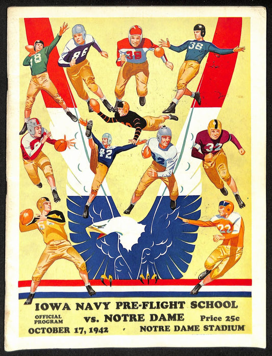 1942 Iowa Navy School vs Notre Dame Vintage College Football Game Program 195826