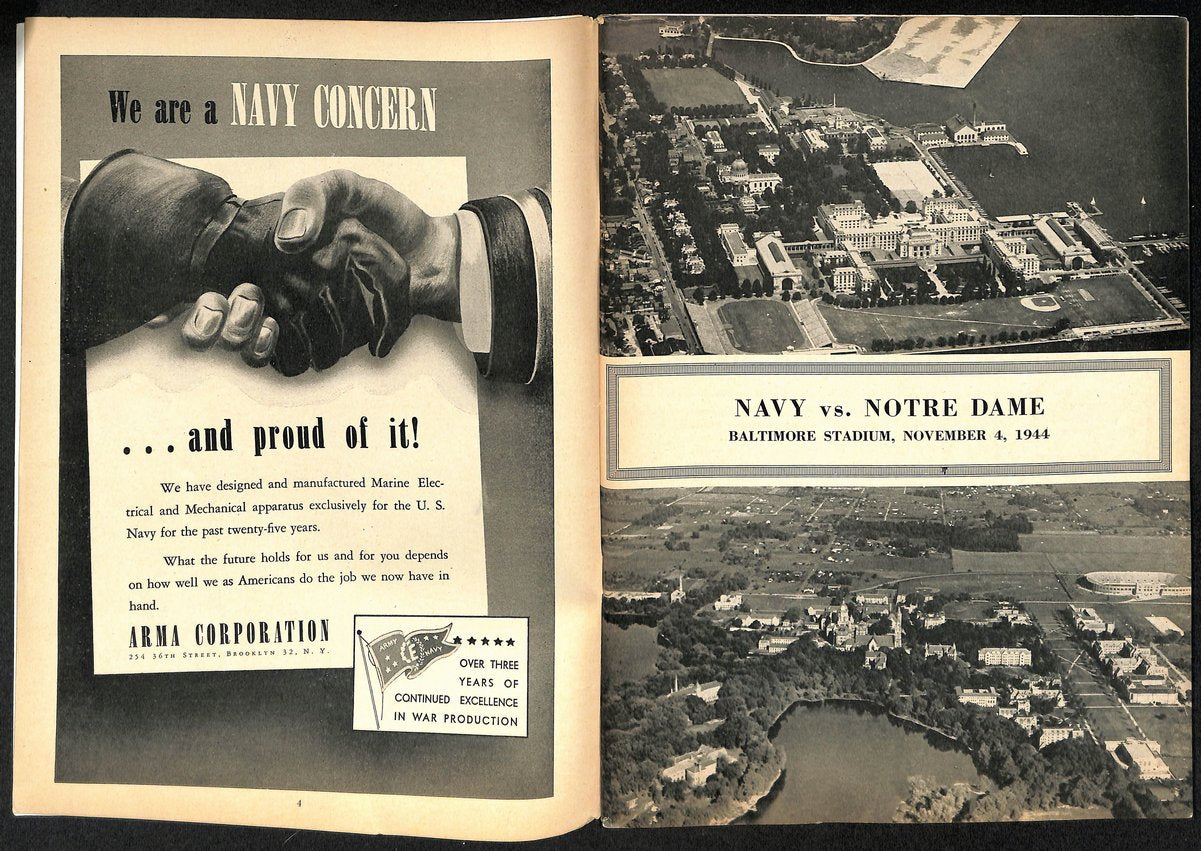 1944 Navy Midshipmen vs Notre Dame Vintage College Football Game Program 194575