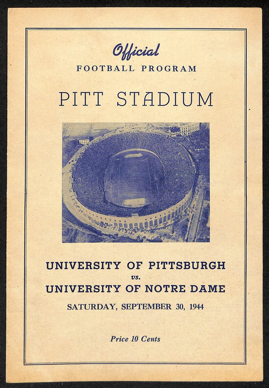 1944 Pitt vs Notre Dame Rare Vintage College Football Game Program 194578