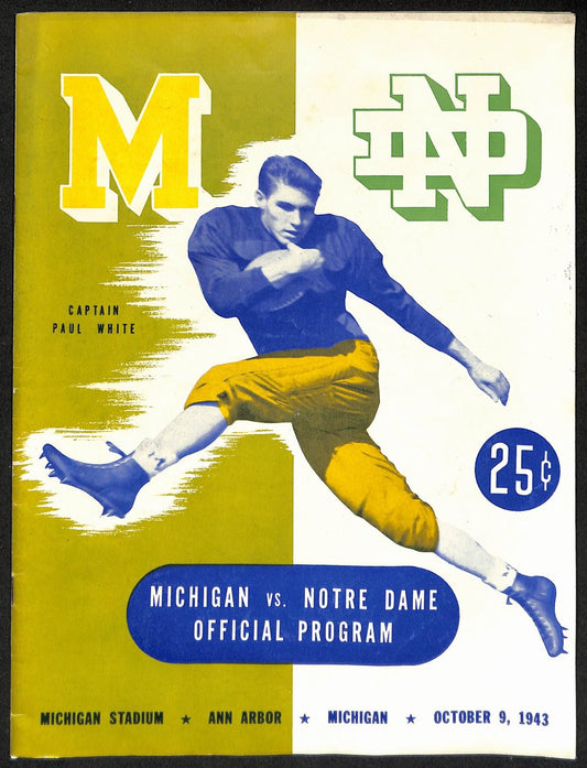 1943 Michigan vs Notre Dame Rare Vintage College Football Game Program 194579