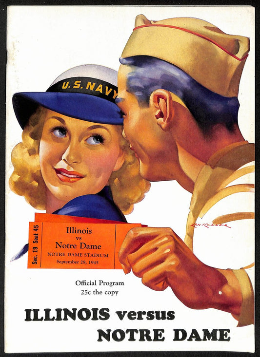 1945 Illinois vs Notre Dame Rare Vintage College Football Game Program 194580