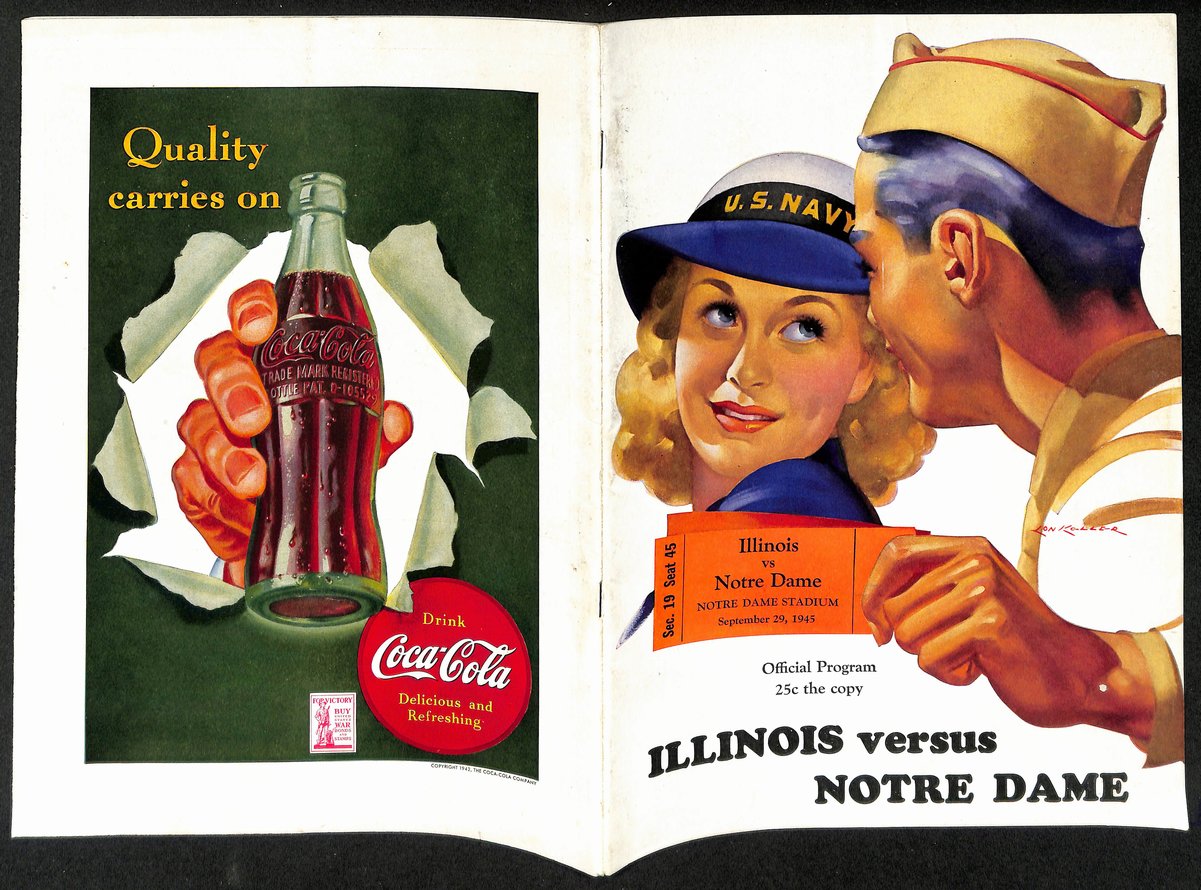 1945 Illinois vs Notre Dame Rare Vintage College Football Game Program 194580
