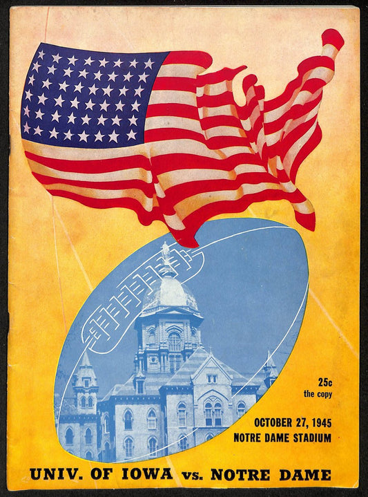 1945 Iowa vs Notre Dame Rare Vintage College Football Game Program 194582