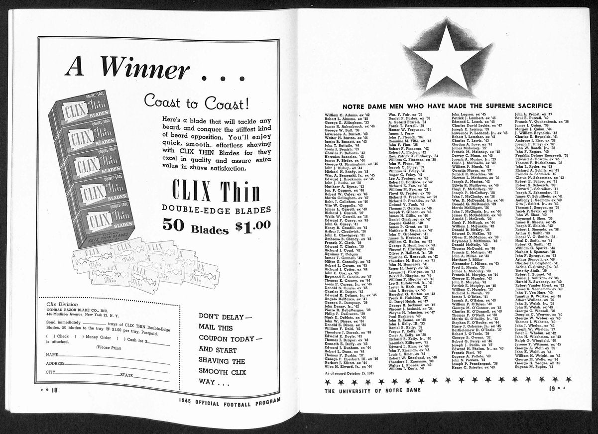 1945 Iowa vs Notre Dame Rare Vintage College Football Game Program 194582