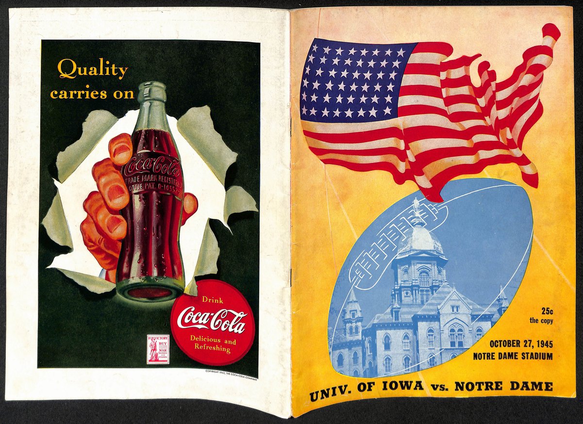 1945 Iowa vs Notre Dame Rare Vintage College Football Game Program 194582