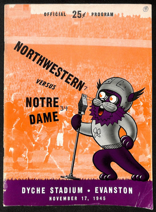1945 Northwestern vs Notre Dame Vintage College Football Game Program 194584