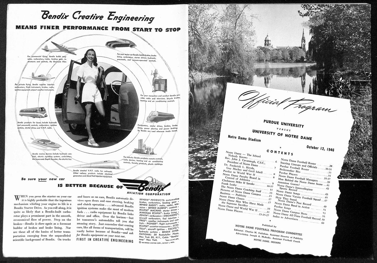 1946 Purdue vs Notre Dame Vintage College Football Game Program 194596