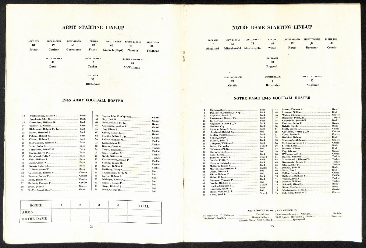 1945 Army vs Notre Dame Vintage College Football Game Program 194599
