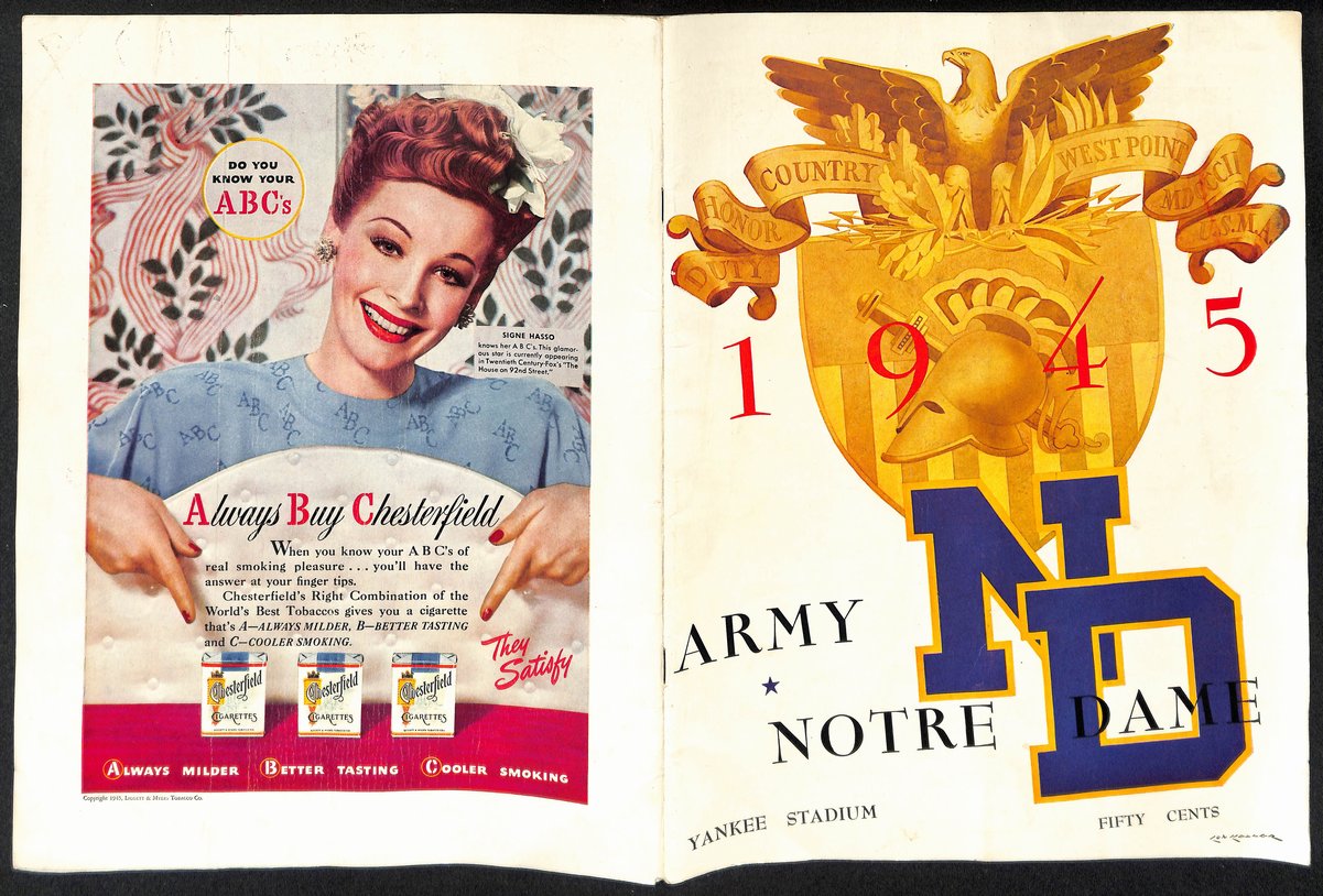 1945 Army vs Notre Dame Vintage College Football Game Program 194599