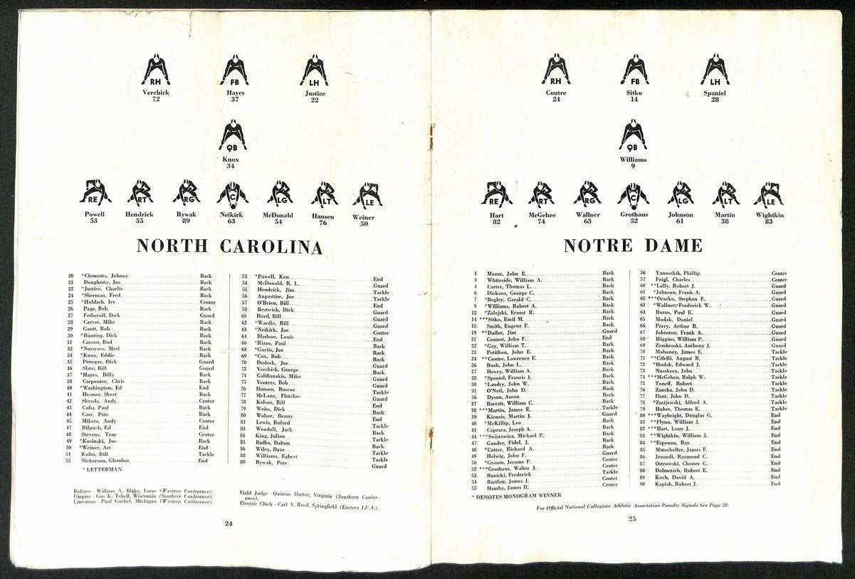 1949 North Carolina vs Notre Dame Vintage College Football Game Program 194600