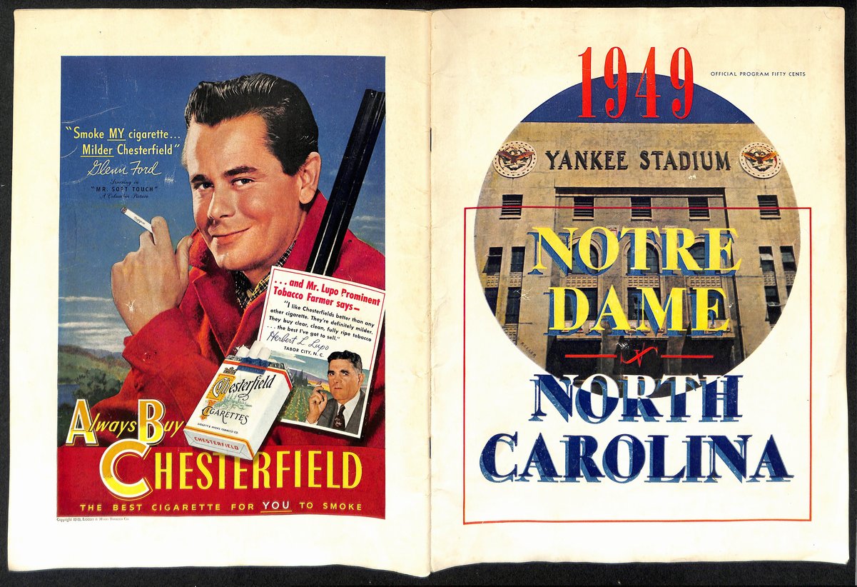 1949 North Carolina vs Notre Dame Vintage College Football Game Program 194600