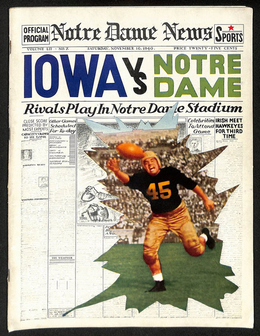 1940 Iowa vs Notre Dame Vintage College Football Game Program 194605