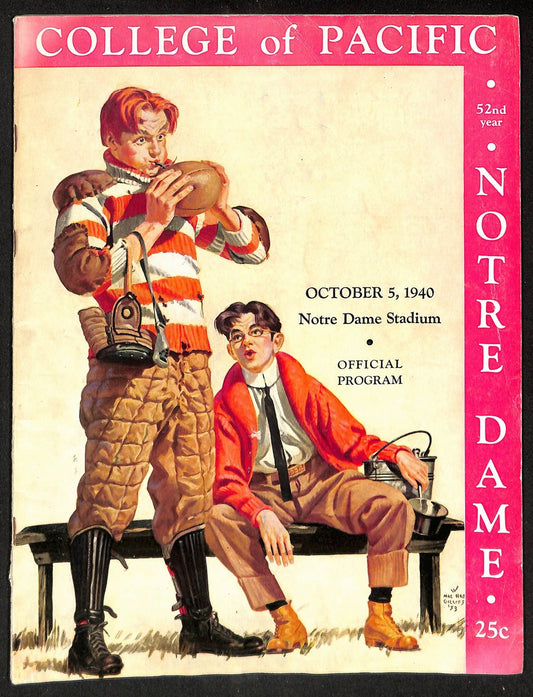 1940 College of Pacific vs Notre Dame Rare College Football Game Program 194609