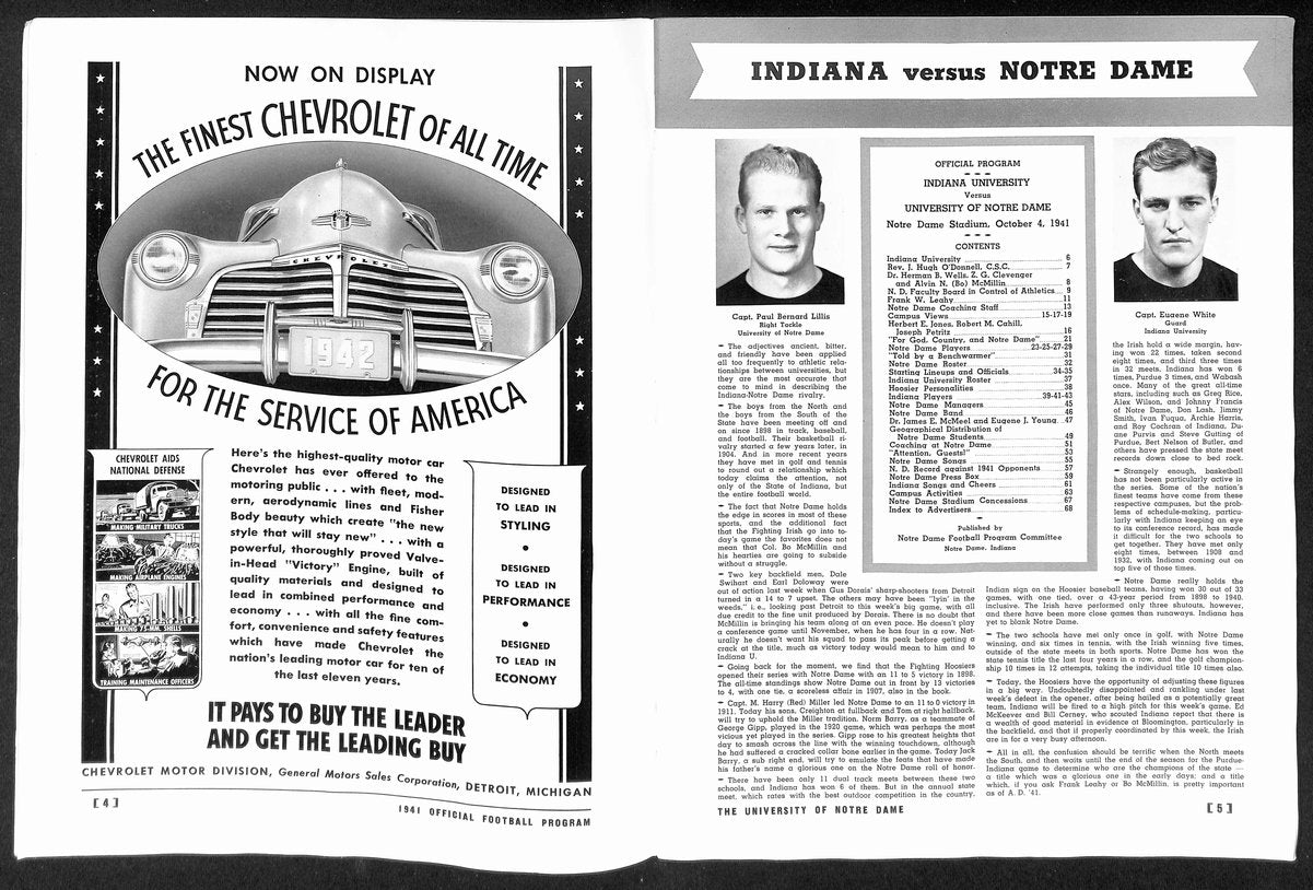 1941 Indiana vs Notre Dame Vintage College Football Game Program 194610