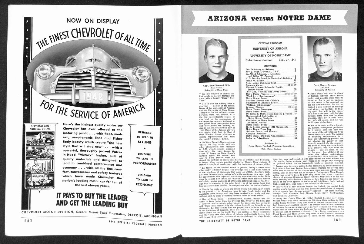 1941 Arizona vs Notre Dame Vintage College Football Game Program 194611