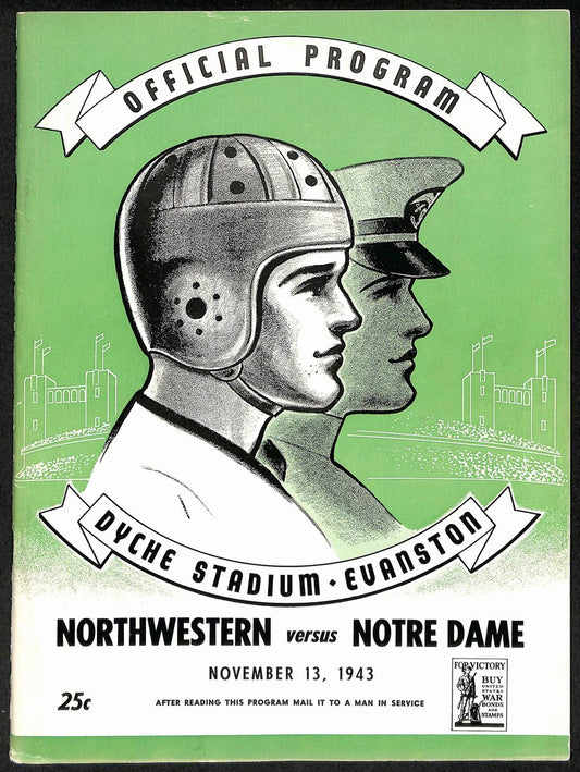 1943 Northwestern vs Notre Dame Vintage College Football Program 196434
