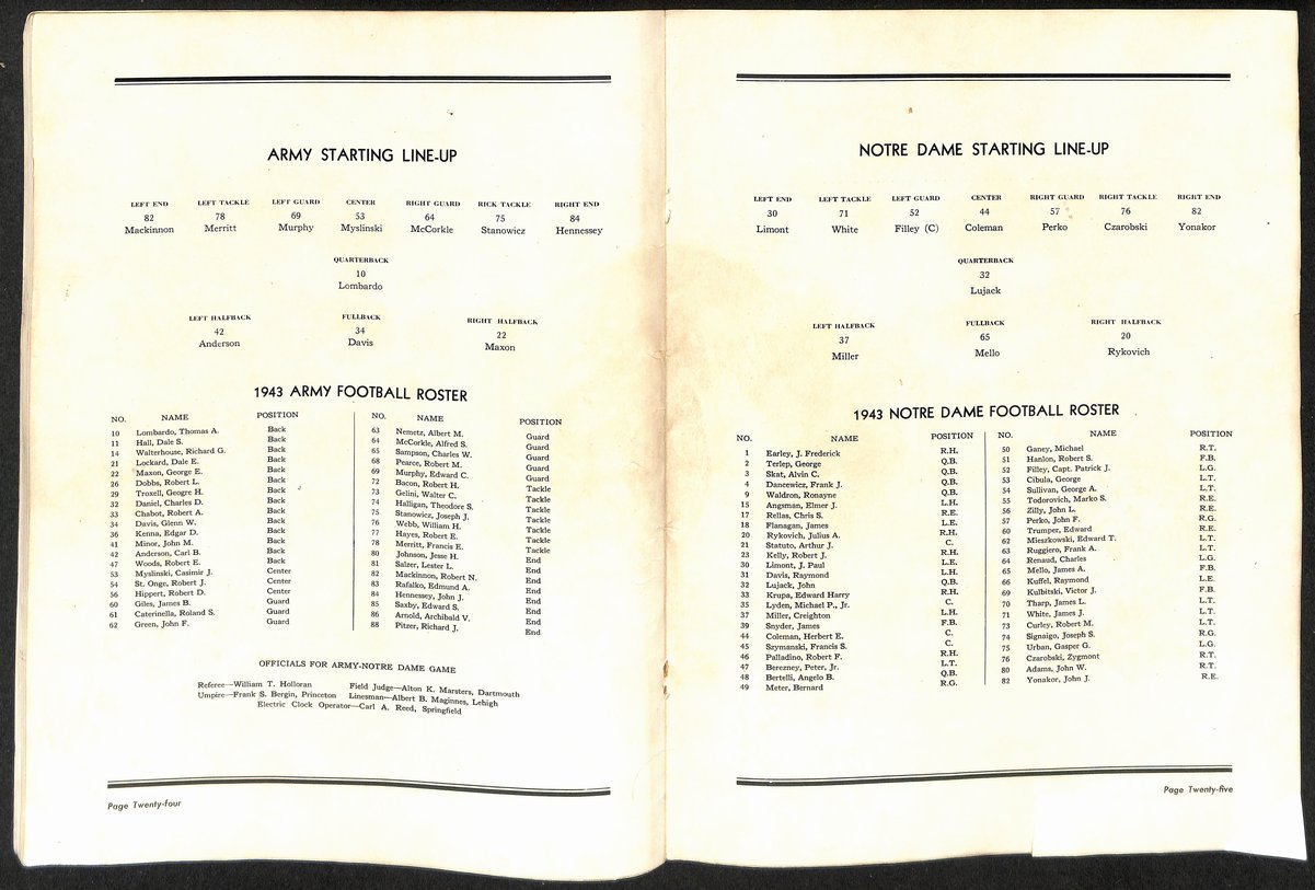 1943 Army vs Notre Dame Vintage College Football Program 196435