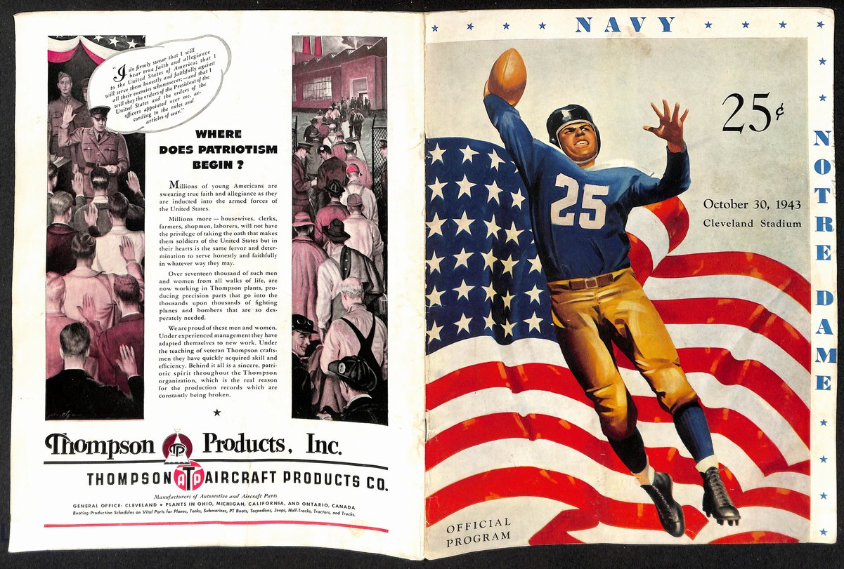1943 Navy vs Notre Dame Vintage College Football Program 196436