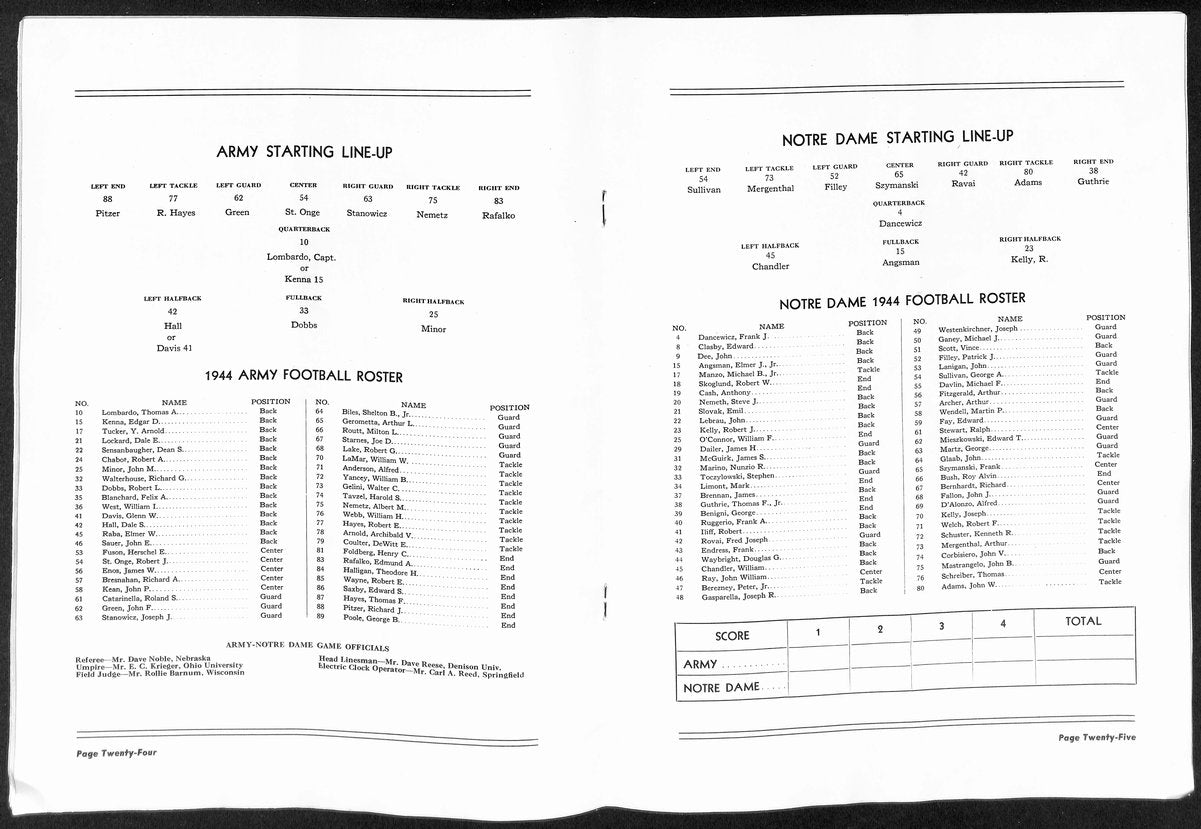 1944 Army vs Notre Dame Vintage College Football Program 196438