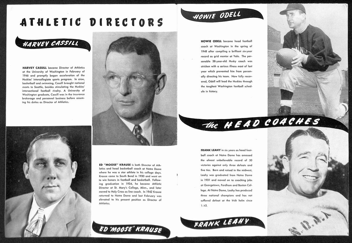 1949 Washington vs Notre Dame  Vintage College Football Program 196442