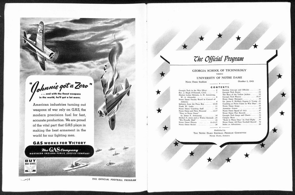 1943 Georgia Tech vs Notre Dame  Vintage College Football Program 196443
