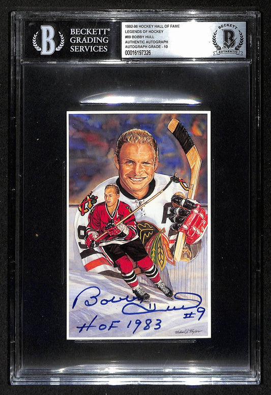 Bobby Hull HOF Signed/Inscr 1996 Legends of Hockey Card #89 Chicago BAS 197060