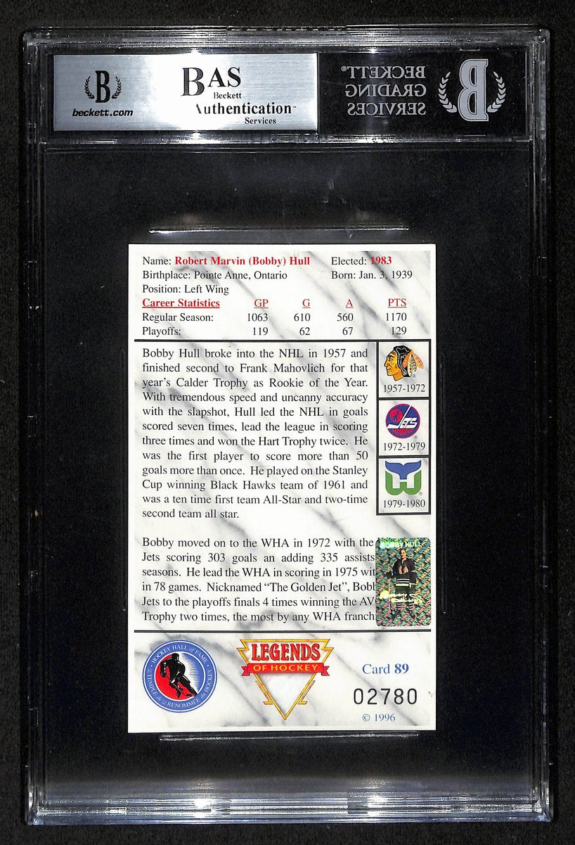 Bobby Hull HOF Signed/Inscr 1996 Legends of Hockey Card #89 Chicago BAS 197060
