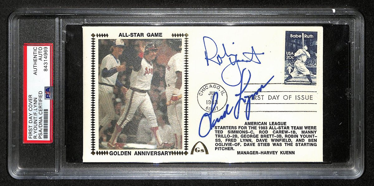 Robin Yount HOF/Fred Lynn Signed/Inscr 1983 FDC First Day Cover PSA/DNA 197061