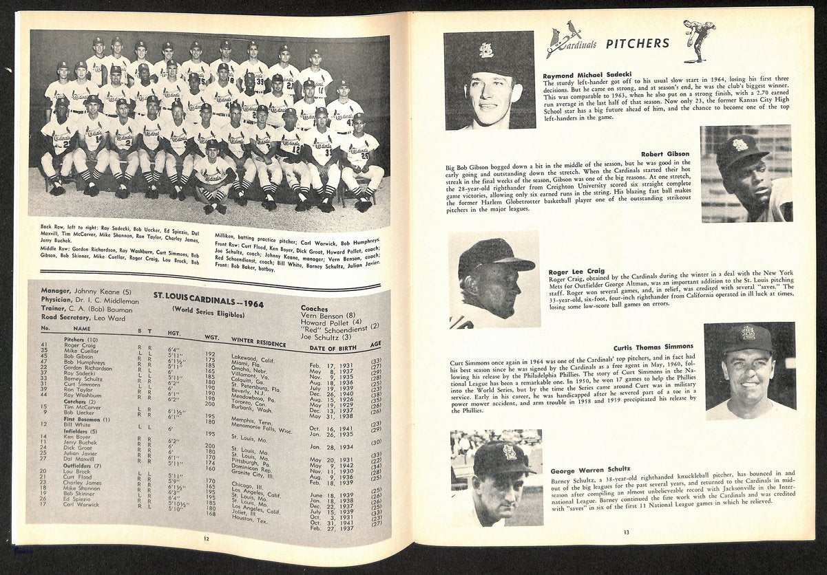 1964 World Series Program Cardinals vs. Yankees at Busch Stadium 197072