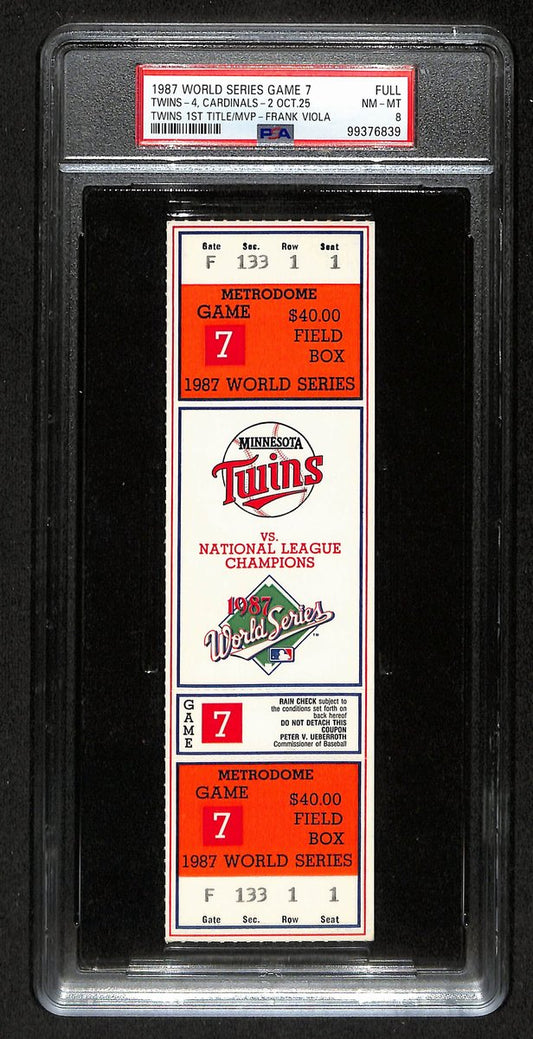 1987 World Series Game 7 Cardinals vs. Twins Full Ticket PSA/DNA NM-MT 8 197218