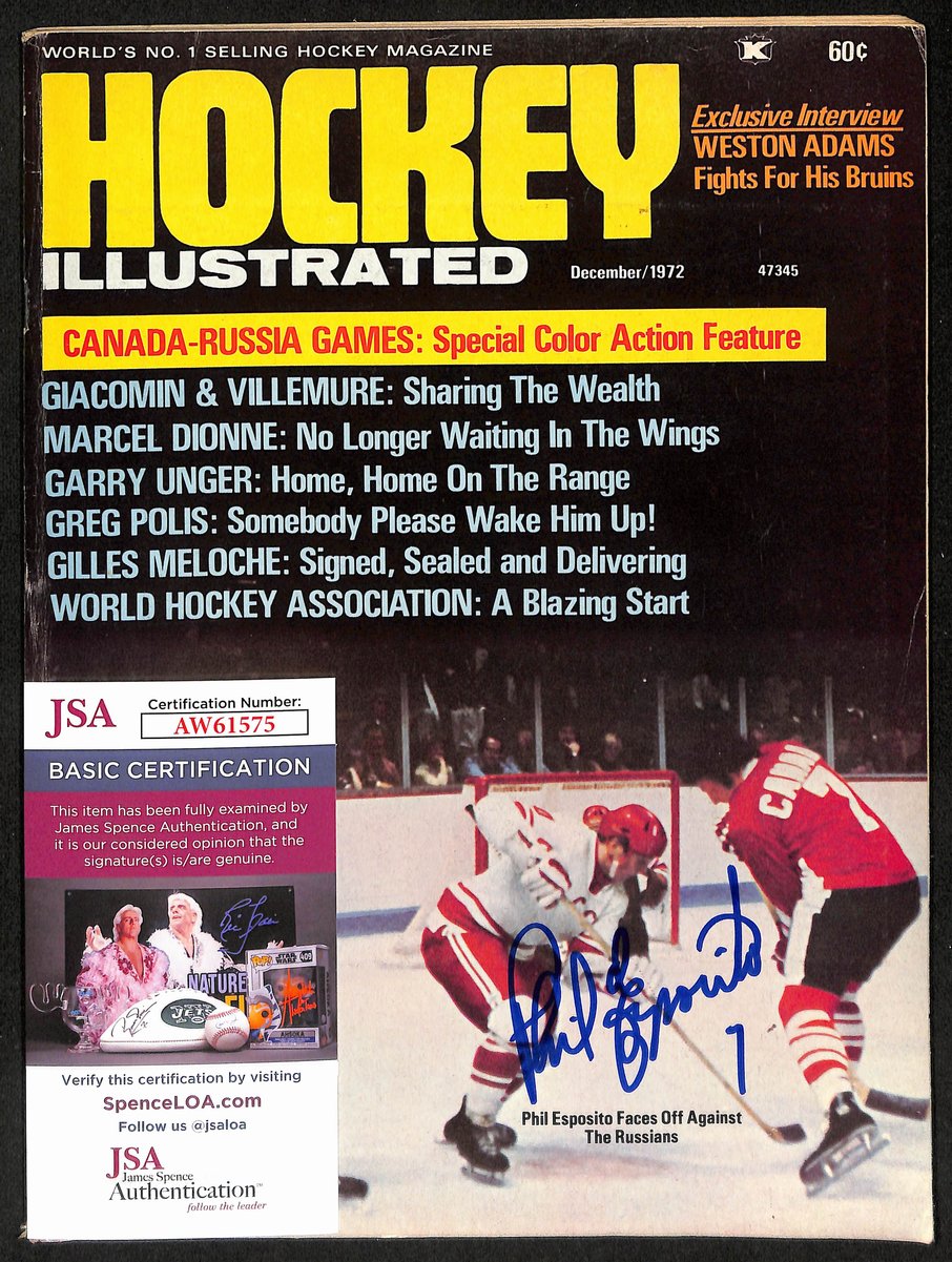 Phil Esposito HOF Boston Bruins Signed 1972 Hockey Illustrated JSA 197138