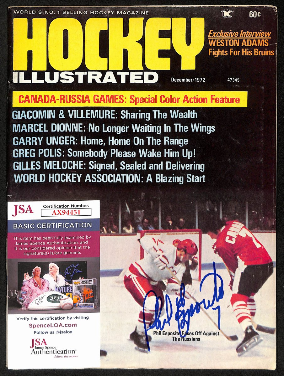 Phil Esposito HOF Boston Bruins Signed 1972 Hockey Illustrated  JSA 197142