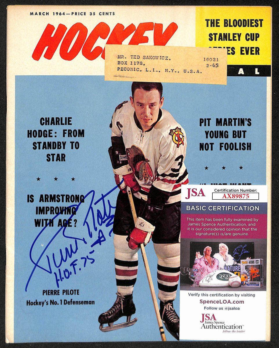 Pierre Pilote HOF Chicago Blackhawks Signed 1964 Hockey Pictorial JSA 197143
