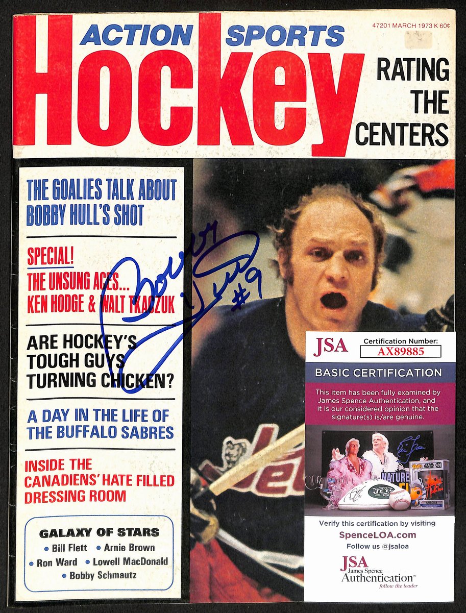 Bobby Hull Winnipeg Jets  Signed 1973 Action Sports Hockey Magazine JSA 197146