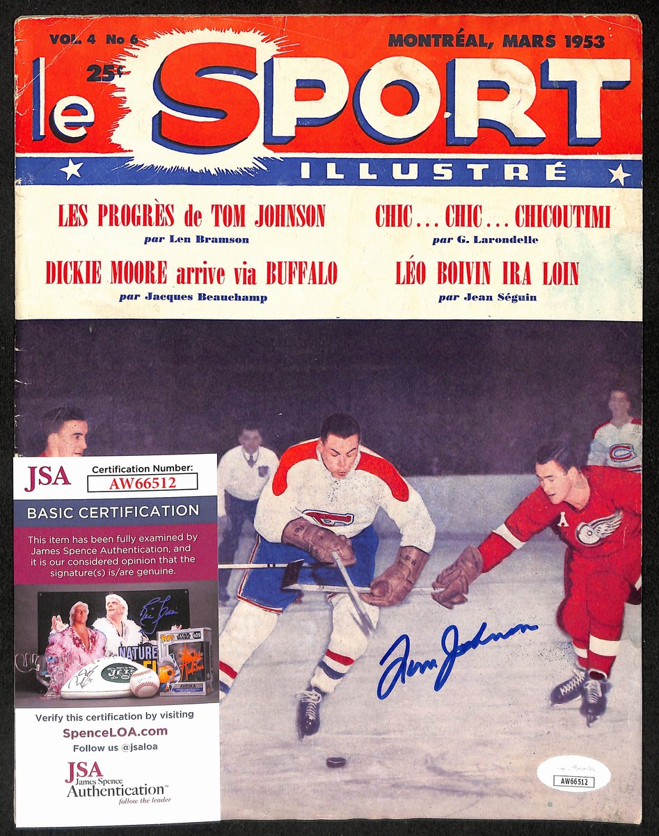 Tom Johnson Montreal Canadiens Signed 1953 Le Sport Illustre Magazine JSA 197147