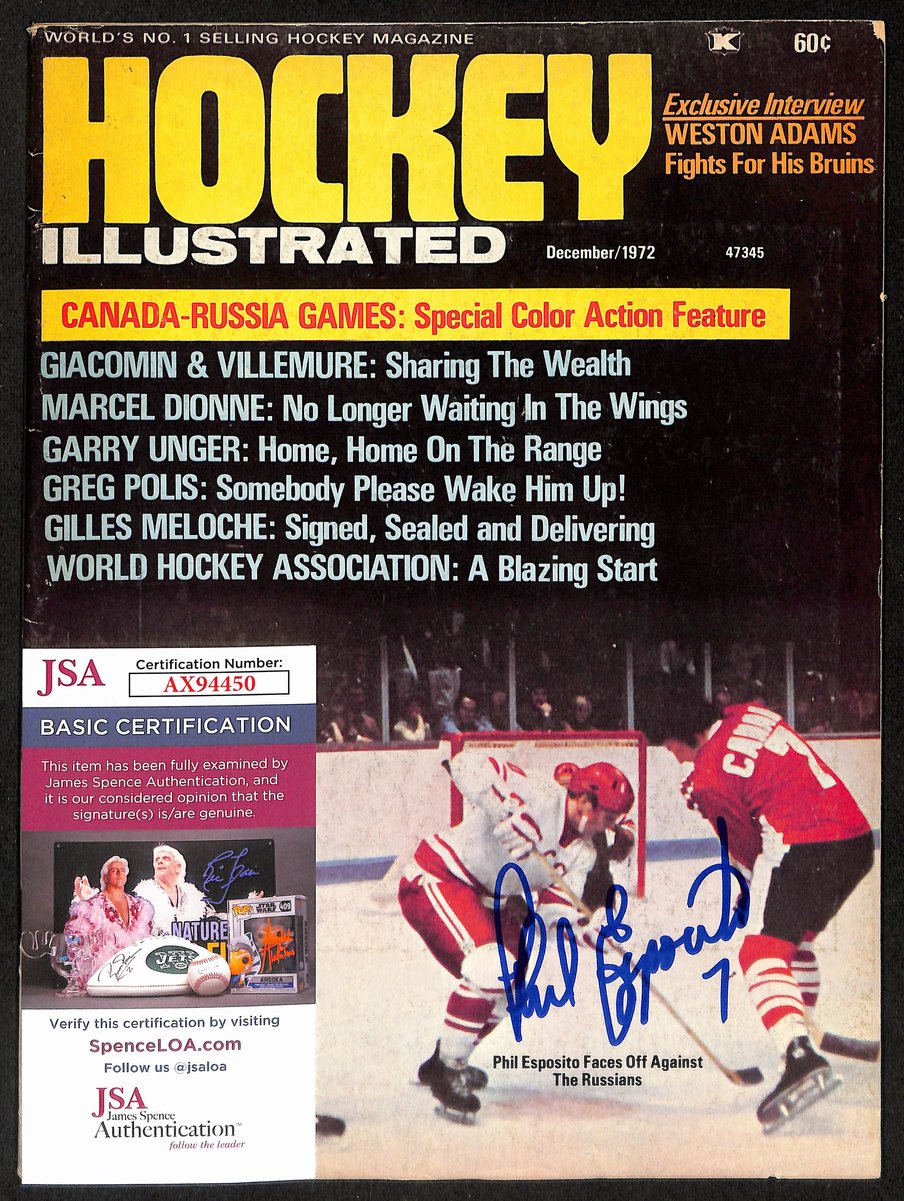 Phil Esposito Boston Bruins Signed 1972 Hockey Illustrated Magazine JSA 197148