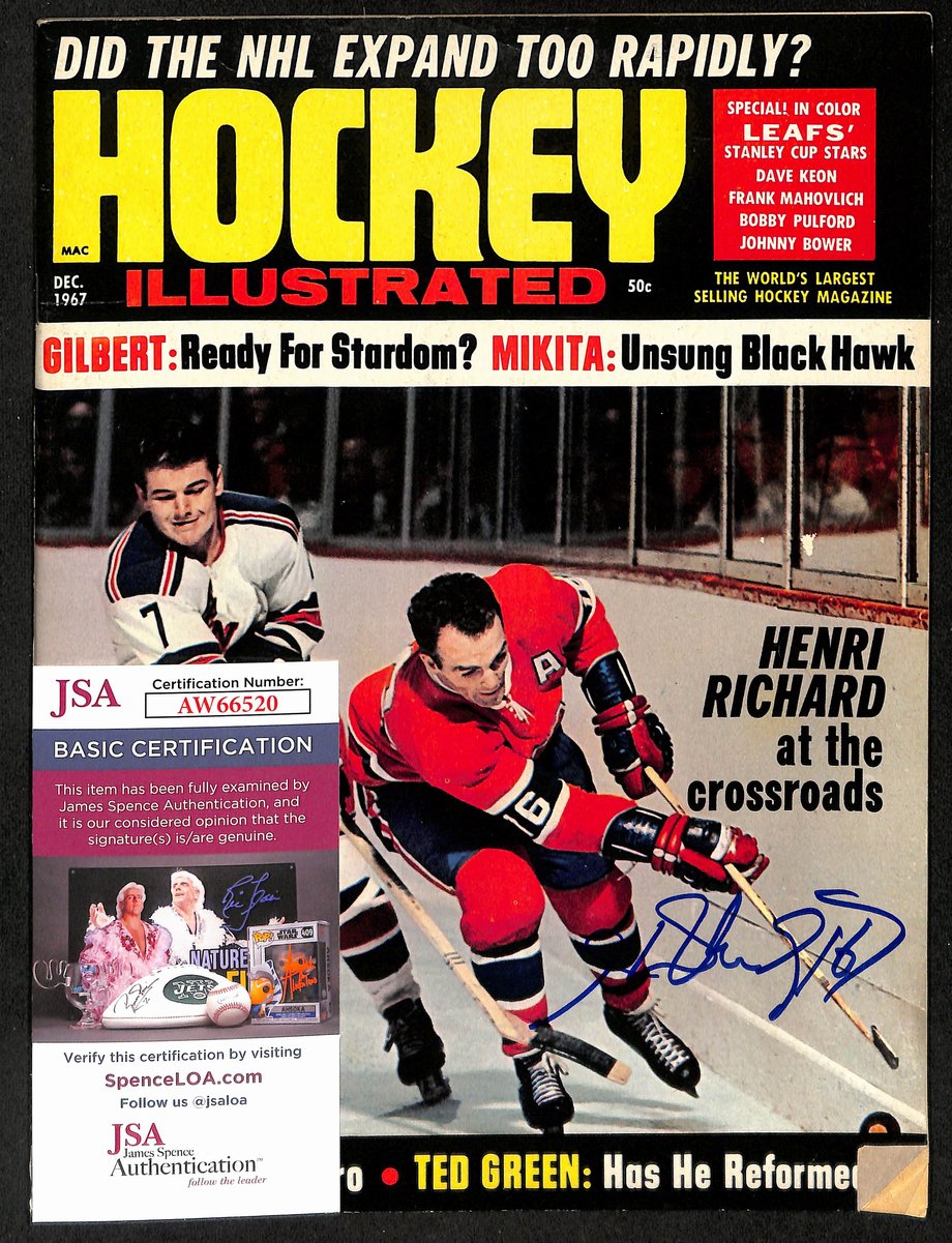 Henri Richard Montreal Canadiens Signed Dec 1967 Hockey Illustrated JSA 197161