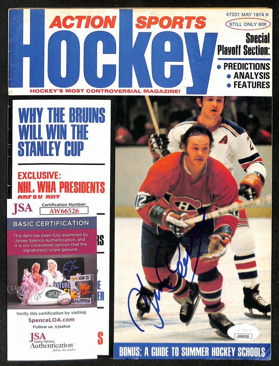 Yvan Cournoyer Montreal Canadiens Signed 1974 Action Sports Hockey JSA 197175