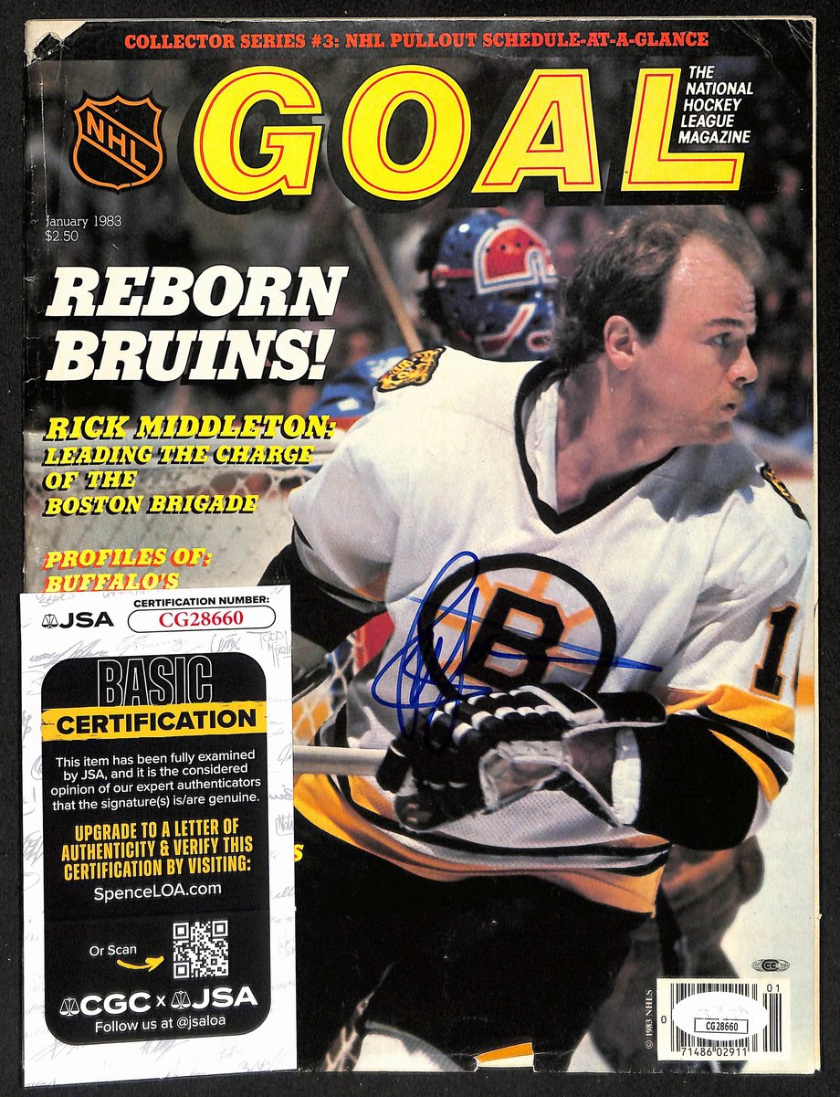 Rick Middleton Boston Bruin Signed January 1983 Goal Magazine JSA 197189
