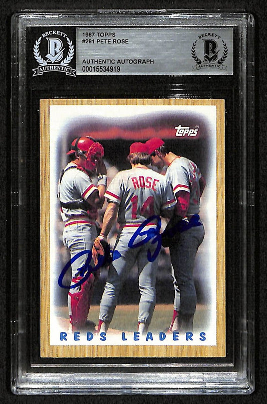 Pete Rose Signed/Autographed 1987 Topps Card #281 Reds BAS/Beckett 197125