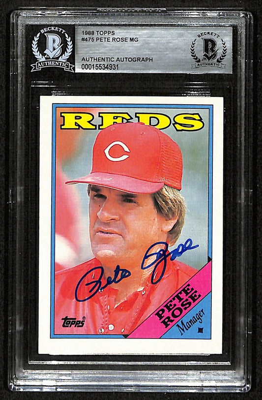 Pete Rose Signed/Autographed 1988 Topps Card #475 Reds BAS/Beckett 197126