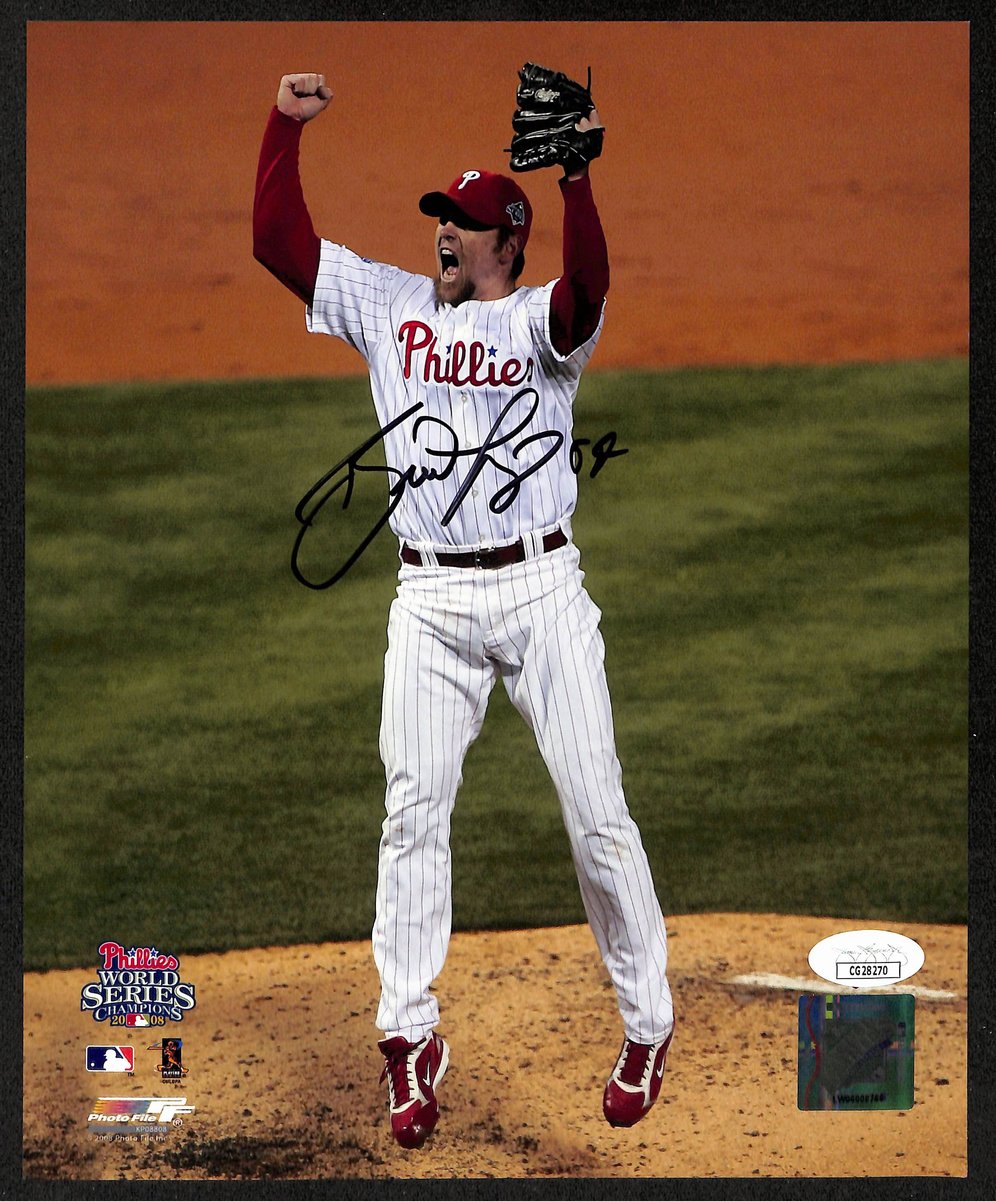 Brad Lidge Signed/Auto 8x10 Photo 2008 World Series Last Out Phillies JSA 196826