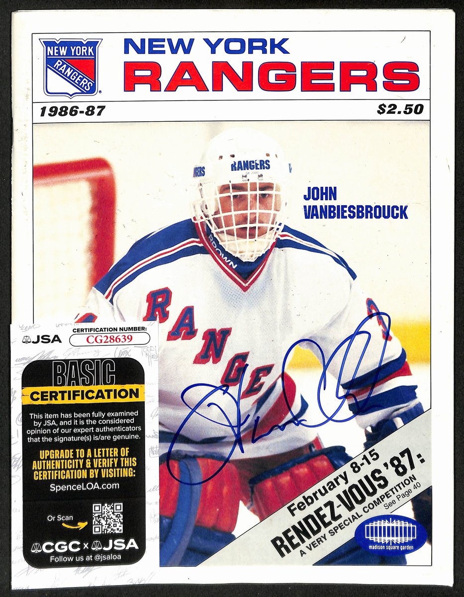 John Vanbiesbrouk New York Rangers Signed New York Rangers Program JSA 197240