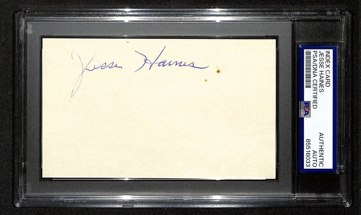 Jesse Haines Dodgers  HOF Signed/Autographed 3x5 Index Card PSA/DNA 196919
