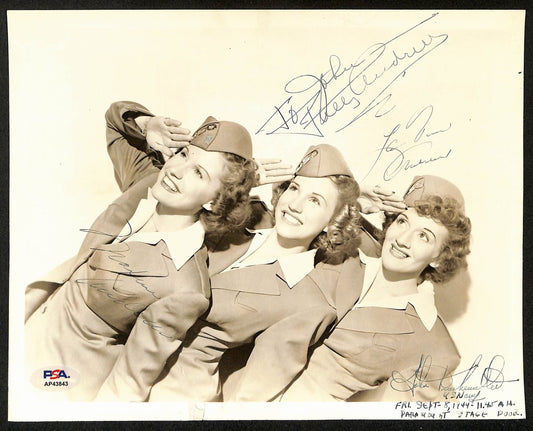 The Andrews Sisters Performers Signed/Inscr 1944 8x10 B/W Photo PSA/DNA 196898