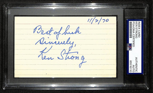Ken Strong HOF Signed/Inscribed 3x5 Index Card New York Giants PSA/DNA 196950