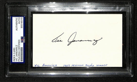 Vic Janowicz Signed/Auto 3x5 Index Card Ohio State 1950 Heisman PSA/DNA 196971