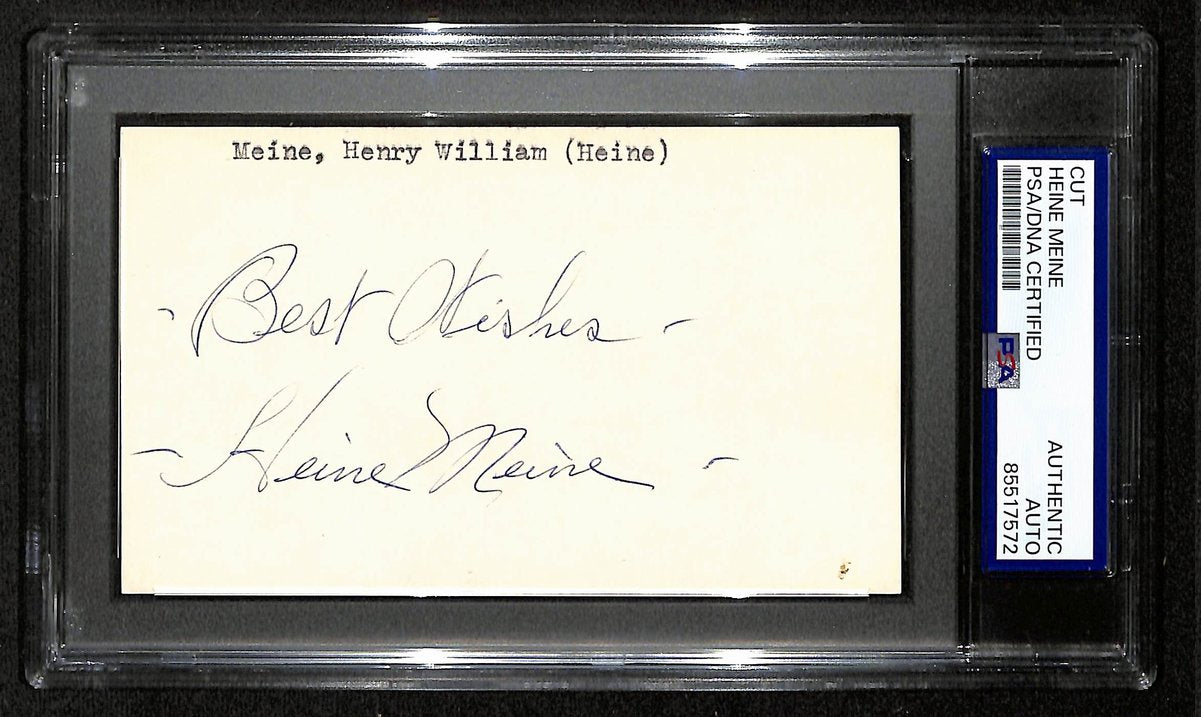 Heine Meine Signed/Inscribed 3x5 Cut on Index Card Pirates PSA/DNA 196980