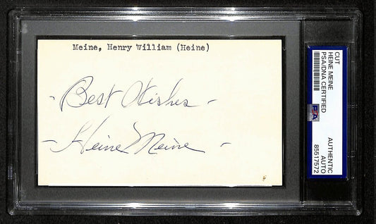 Heine Meine Signed/Inscribed 3x5 Cut on Index Card Pirates PSA/DNA 196980